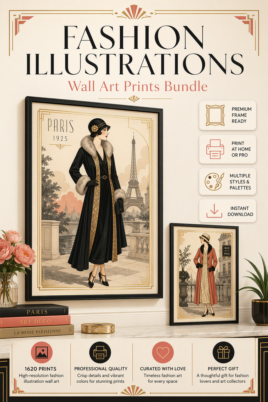 باكدج 1620 رسمة أزياء كلاسيكية (Fashion Illustrations) للطباعة والديكور