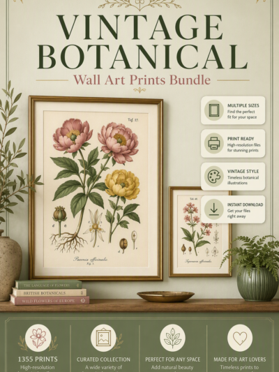 باكدج 1355 لوحة نباتات كلاسيكية (Vintage Botanical) للطباعة والديكور